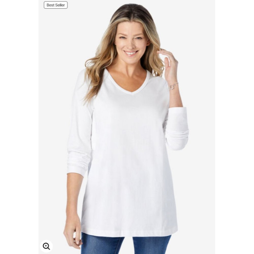 Woman‎ Within White Perfect Long-Sleeve V-Neck Tee Sz 34/36 4X